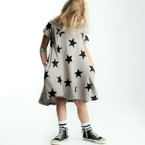 Nununu Star Print High-Low Dress • Size 3-4 • Gray & Black • Kids